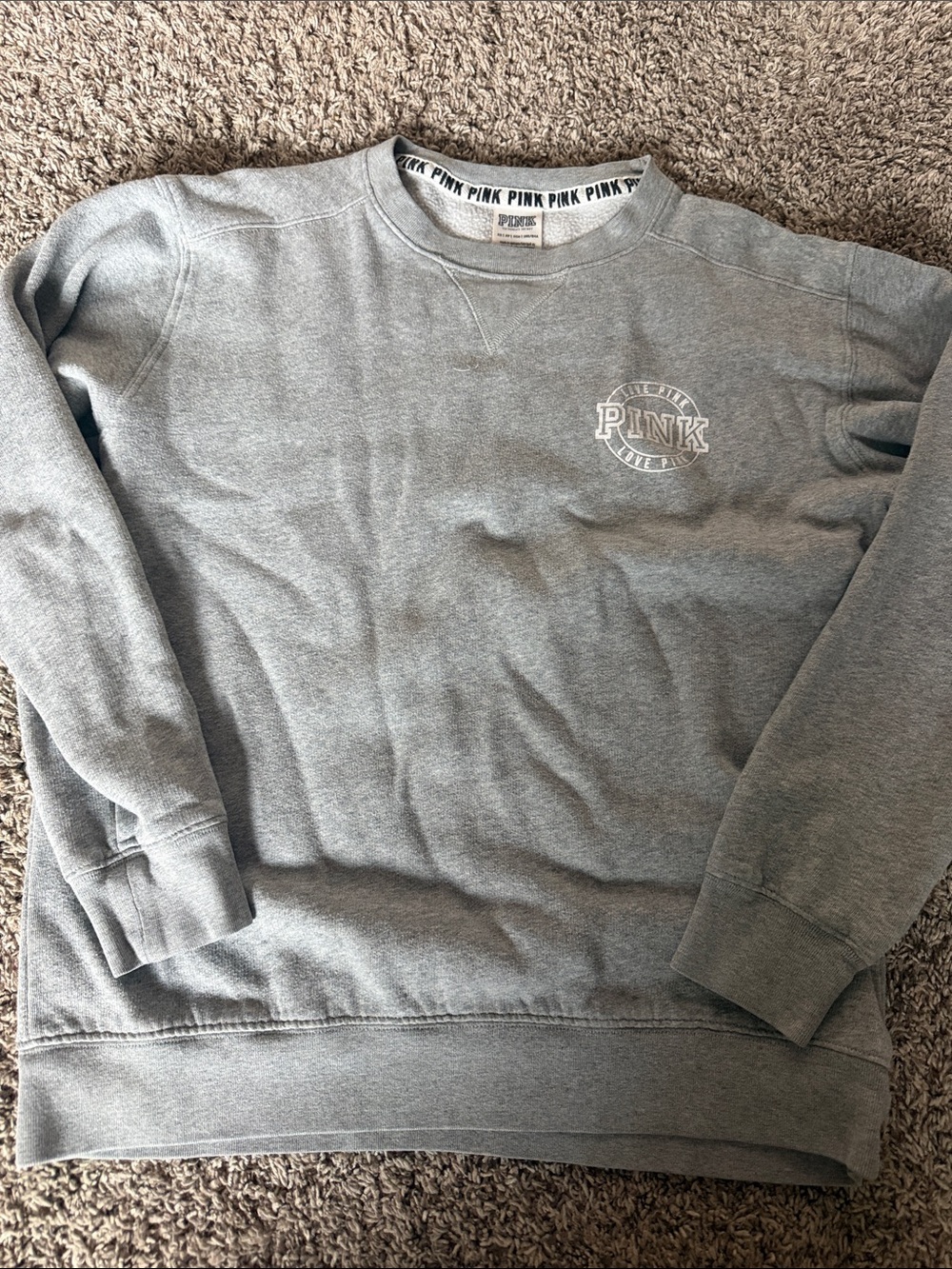 PINK Victoria's Secret Men's Light Gray Crewneck Sweatshirt